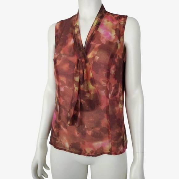 Coldwater Creek Sleeveless Watercolor Floral Front Tie Chiffon Blouse SP - Picture 4 of 10